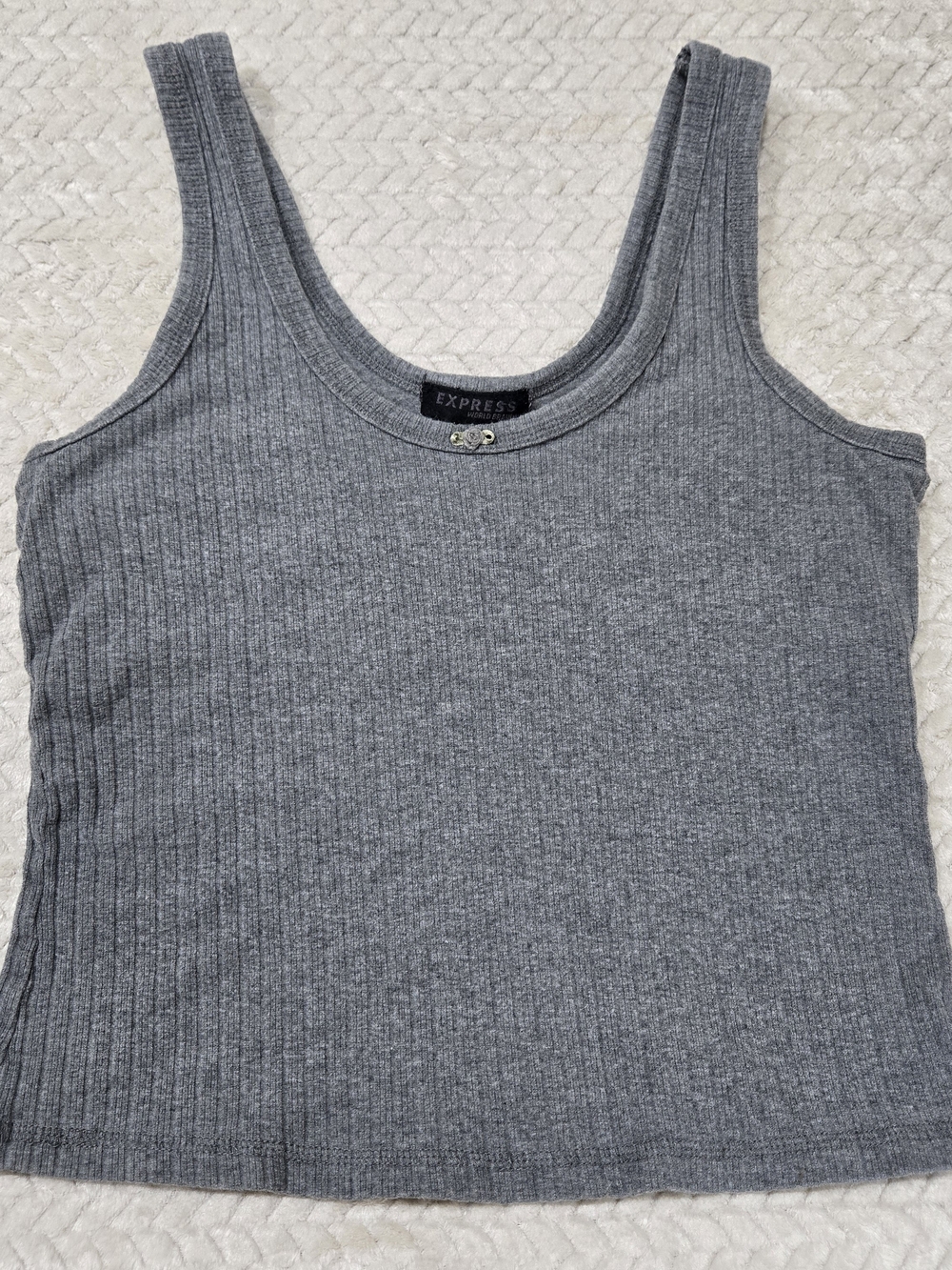 Vintage Express Y2K Grey Ribbed Tank Top Flower Charm Scoop Neck Coquette Large